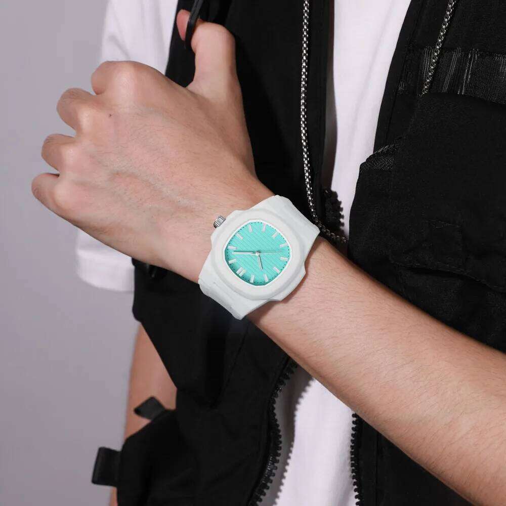 Square Stripe Colorful Silicone Men's Watch Brand Waterproof Quartz Sports Couple Watch Lover Gift