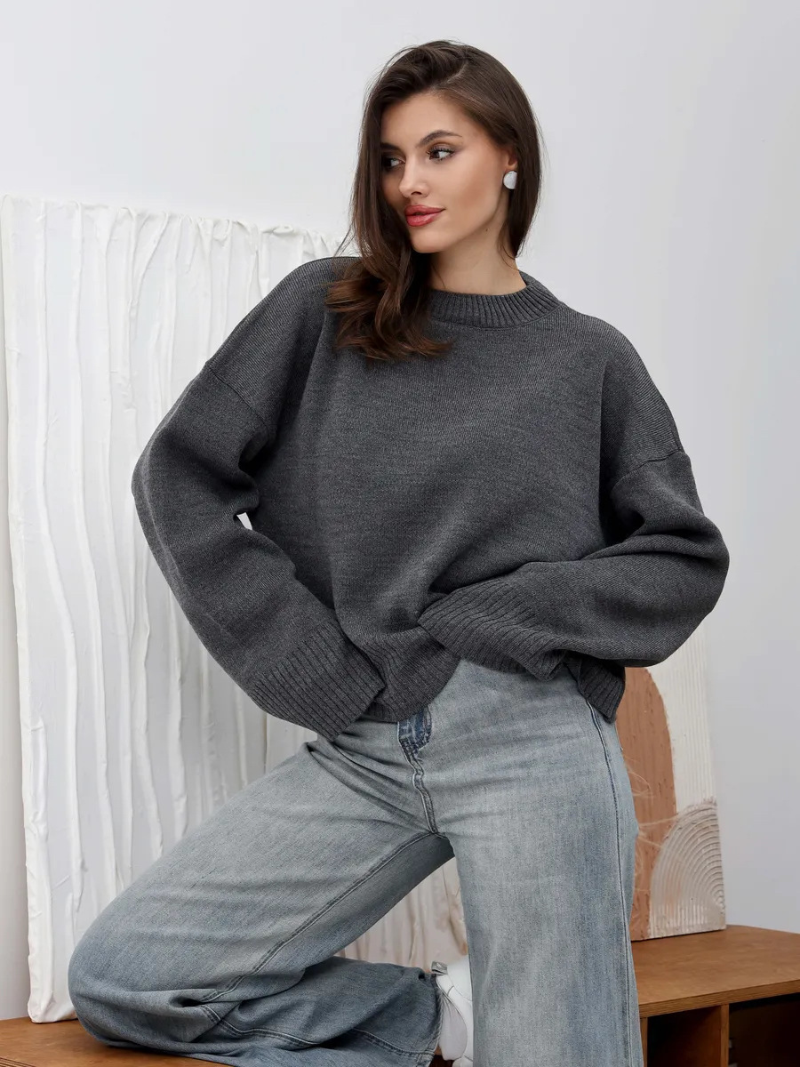 Knitted Sweater Winter New Sweet Round Neck Pullover Loose Solid Color Long Sleeve Versatile Knitted Sweater for Women 250917