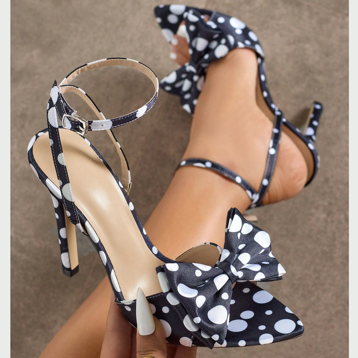 Polka Dot Bow Pumps Red Mesh Pointed Toe Stiletto Heels Side Knot Sandals Women Evening Party Shoes Zapatos Mujere 250920