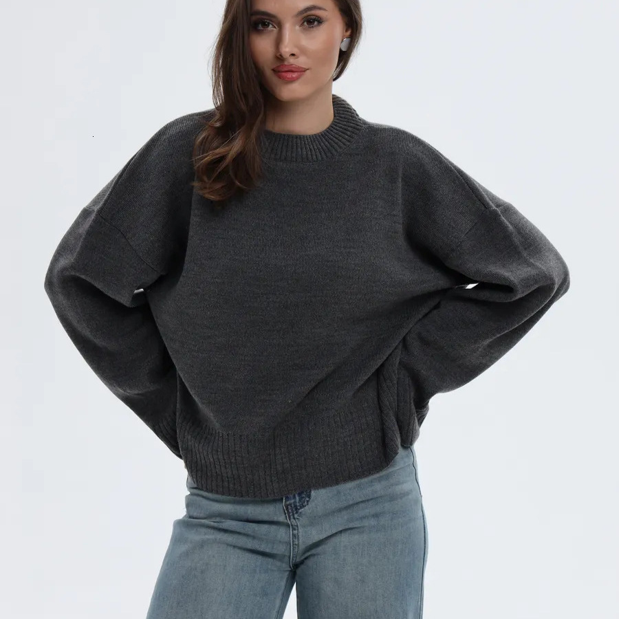 Knitted Sweater Winter New Sweet Round Neck Pullover Loose Solid Color Long Sleeve Versatile Knitted Sweater for Women 250917