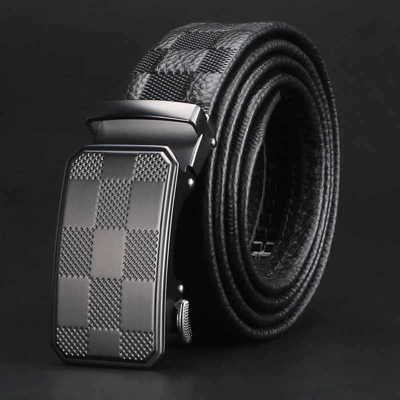 Mens Top Layer Cowhide Ratchet Belt with Scratch Resistant Alloy Automatic Buckle Business Style Durable Dress Belt Z251011