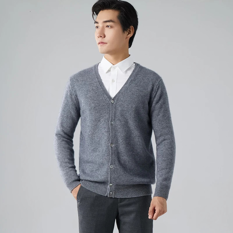 The selling 100% cashmere sweater for mens business and leisure Vneck knitted cardigan plus size long sleeved warm 241115