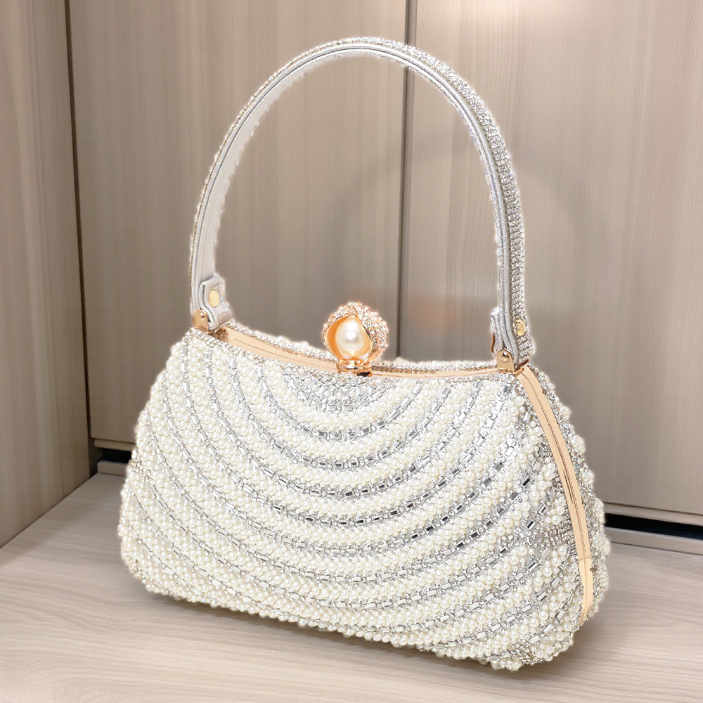 Elegant Handbag Evening Bag Pearl Clutch Bag Shining Beaded Pearl Purse Crystal Bag Crossbody Bag Luxury Clutch Phone Purse for Ladies Party Wedding D
