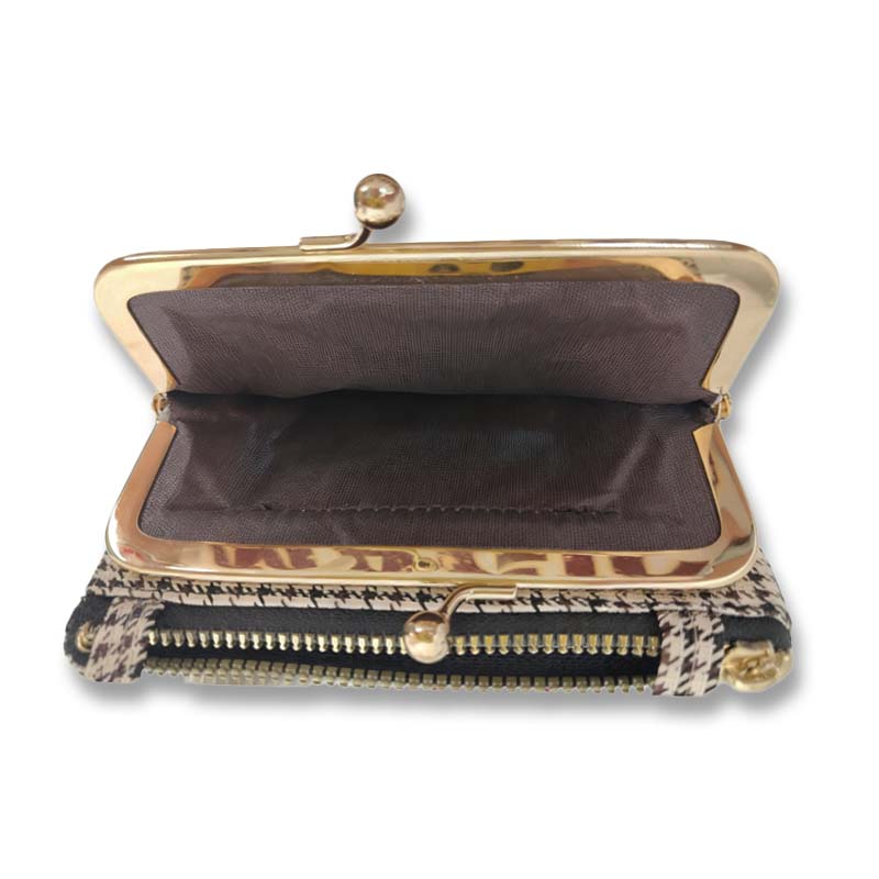Wallets Women's Houndstooth Pattern Top Handle Wallet - Stylish Frame Clutch with Zipper, Retro Chic Purse for Daily & Casual Outings STBR2