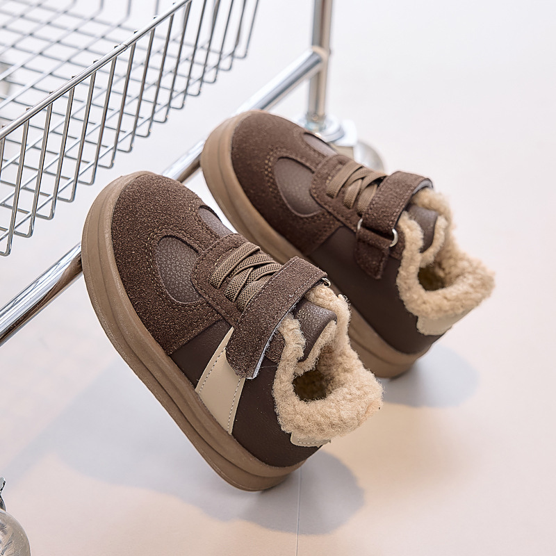 Childrens Shoes FleeceLined Sneakers Boys Double Cotton Shoes Warm 2025 Winter Girls Baby Soft Sole NonSlip Winter 250819