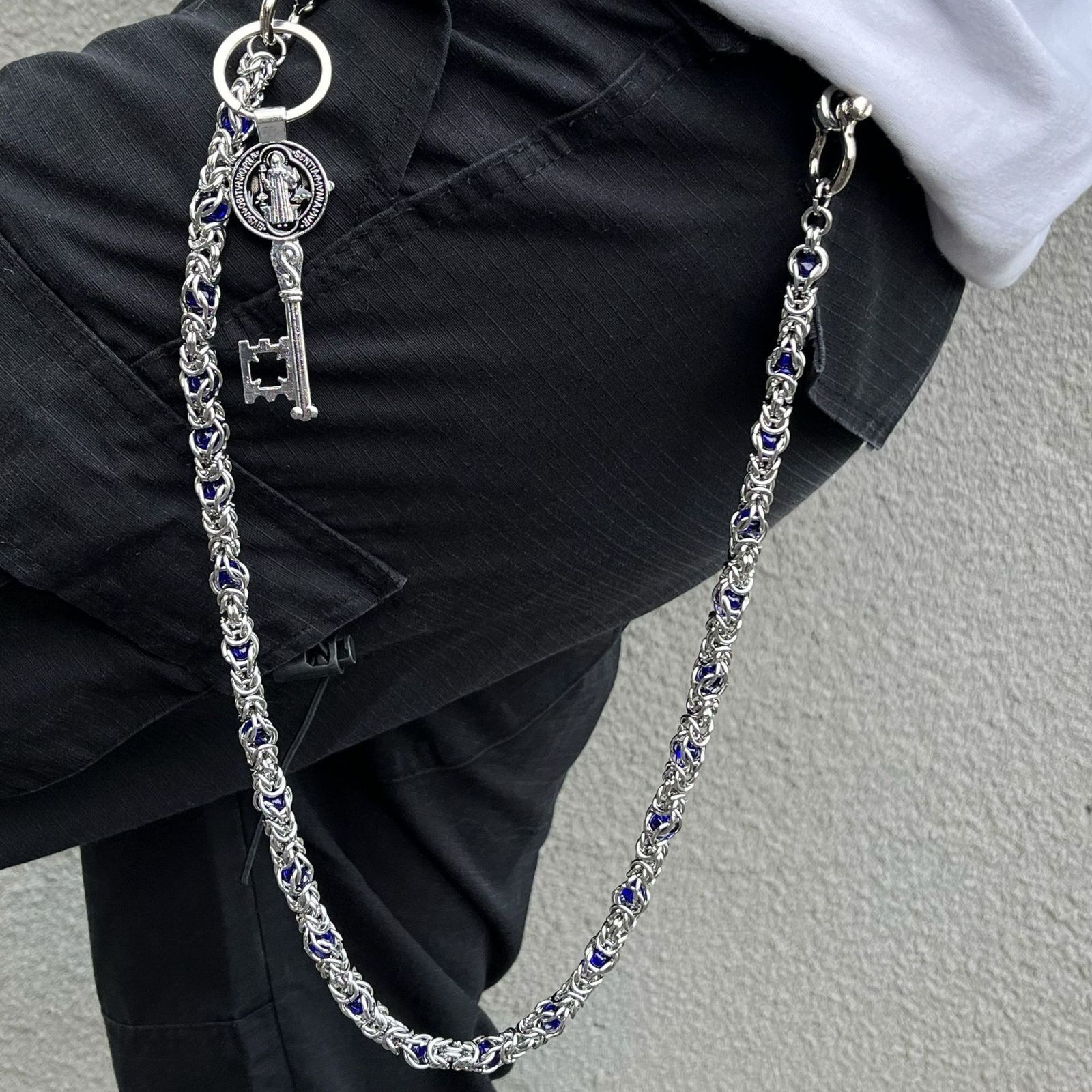 Fashion Concise Bilayer Clamp Beads Biker Chain Sheepskin Sheath Hip Hop Punk Style Keychains For men y2k Pants Chain Accesories 250324