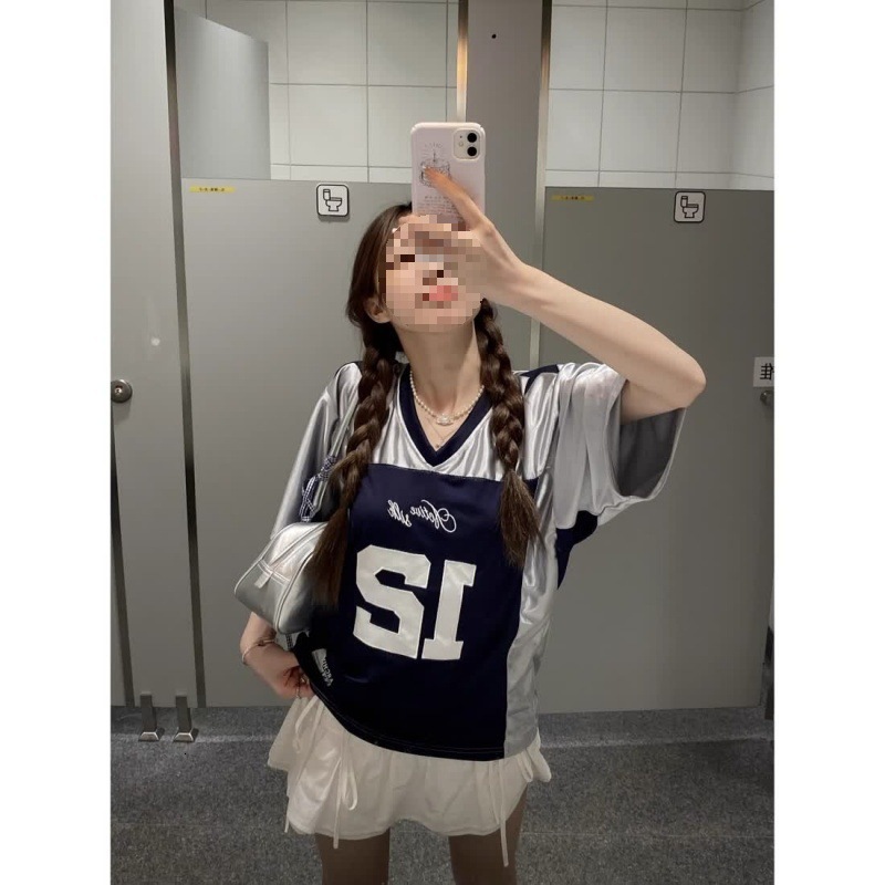 2025 American Designer Shirt Retro V-neck Mesh Breathable Quick-dry Sports Jersey For Women Summer Loose Short Designer Hoodie Sleeve T-shirt Top