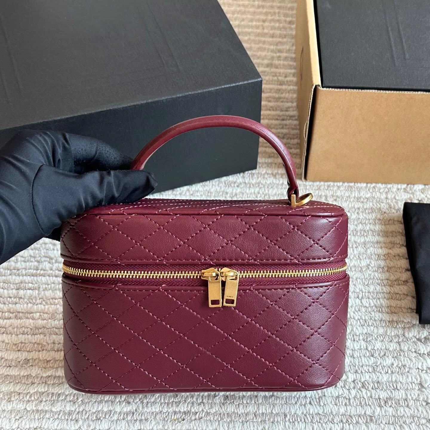 Women Mini Gaby Rose Box Shoulder Bags Designer Suede Cosmetics Bag Luxury Handbag Lady Diamond Cross Body Makeup Bag Vanity Purse Genuine Leather Double Zipper Bag