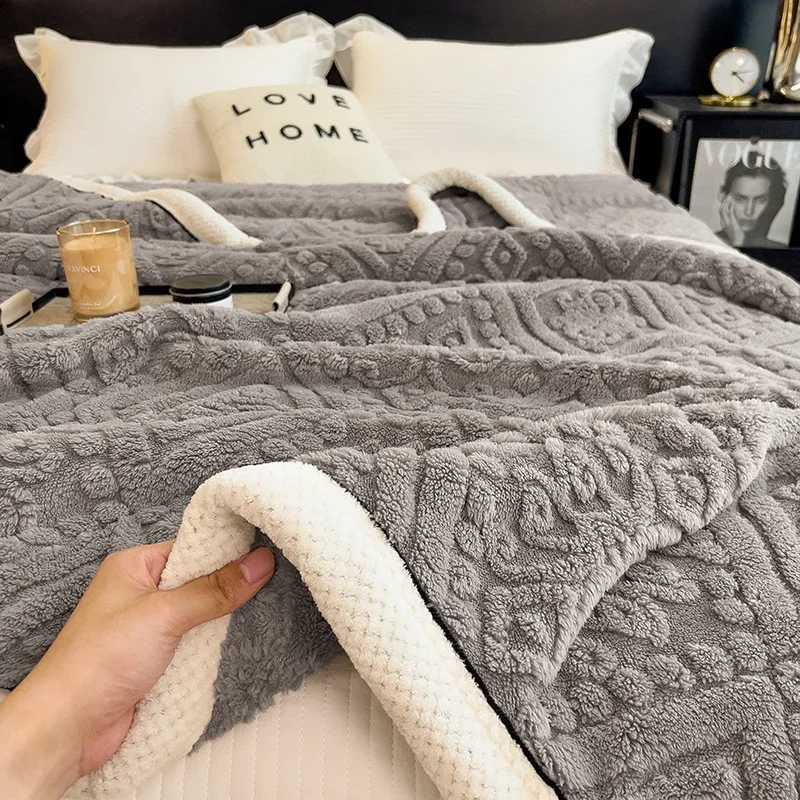 WASART Warm plush jacquard blanket for beds autumn winter fluffy coral fleece sofa throw blanket extra large thicken bed sheet Y251011