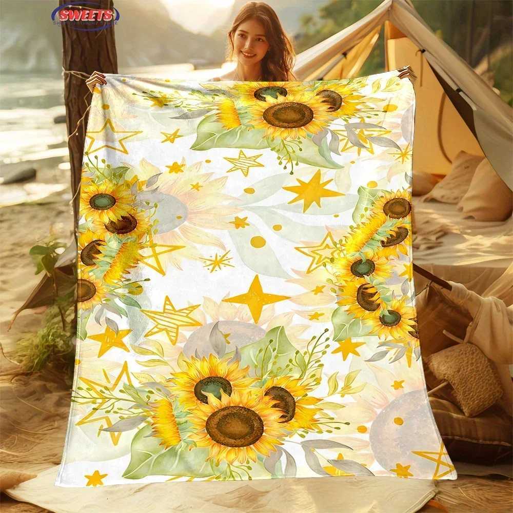 3D Printing Flower Theme Sunflowers Soft Flannel Blanket for Bed Bedroom Sofa PicnicThrow Blanket for Cover Outdoor Leisure Nap C251011