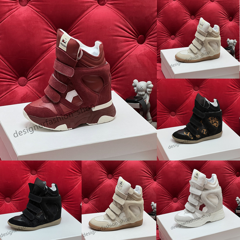Designer Shoes Isabelle Marants Hot Sale-Black Genuine Leather Bekett Casual Leather-Trimmed Suede Wedge Sneakers Fashion Show High Quality