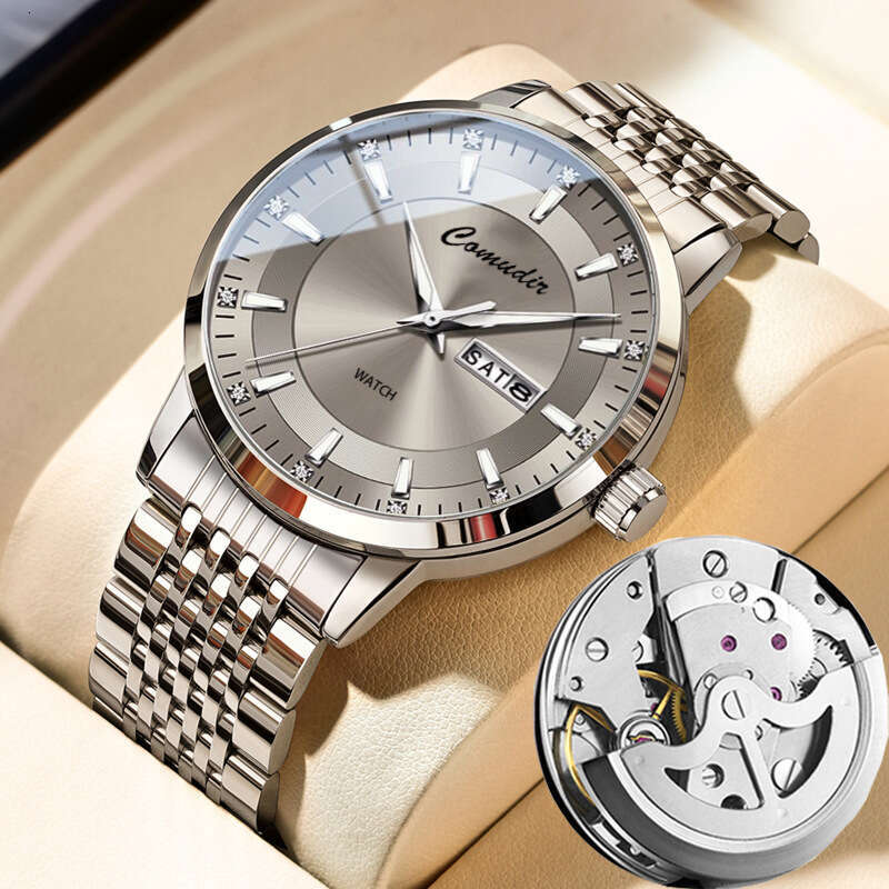 Fully Automatic Imitation Mechanical Watch for Men, Hollow Waterproof Trendy Luminous Dual Calendar