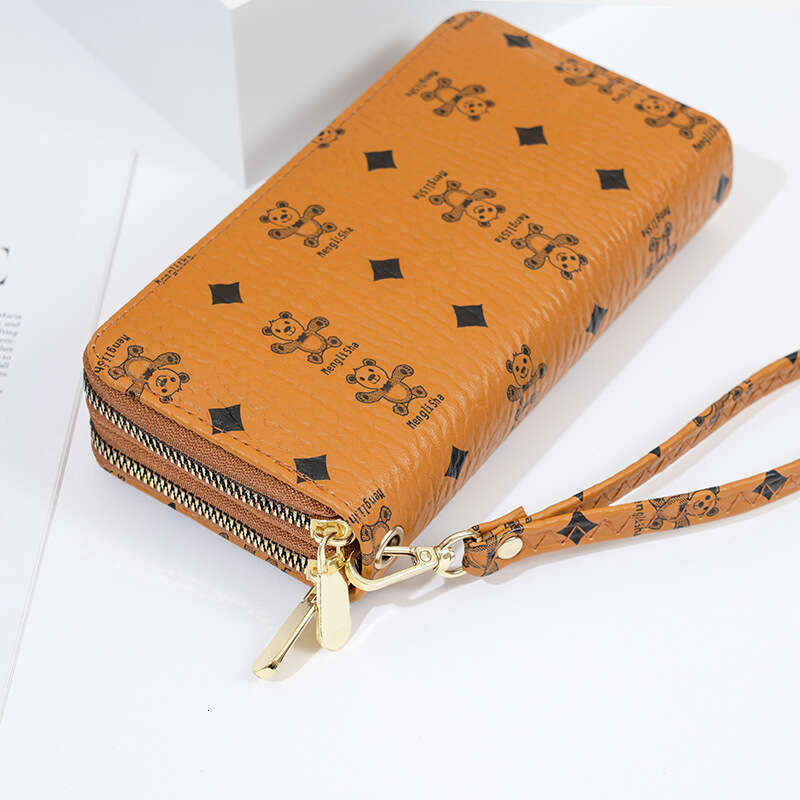Women's Wallet 2025 New Korean Trend Bear Print Double Zipper Multi-Card Slot Portable Travel Fashion Phone Bag