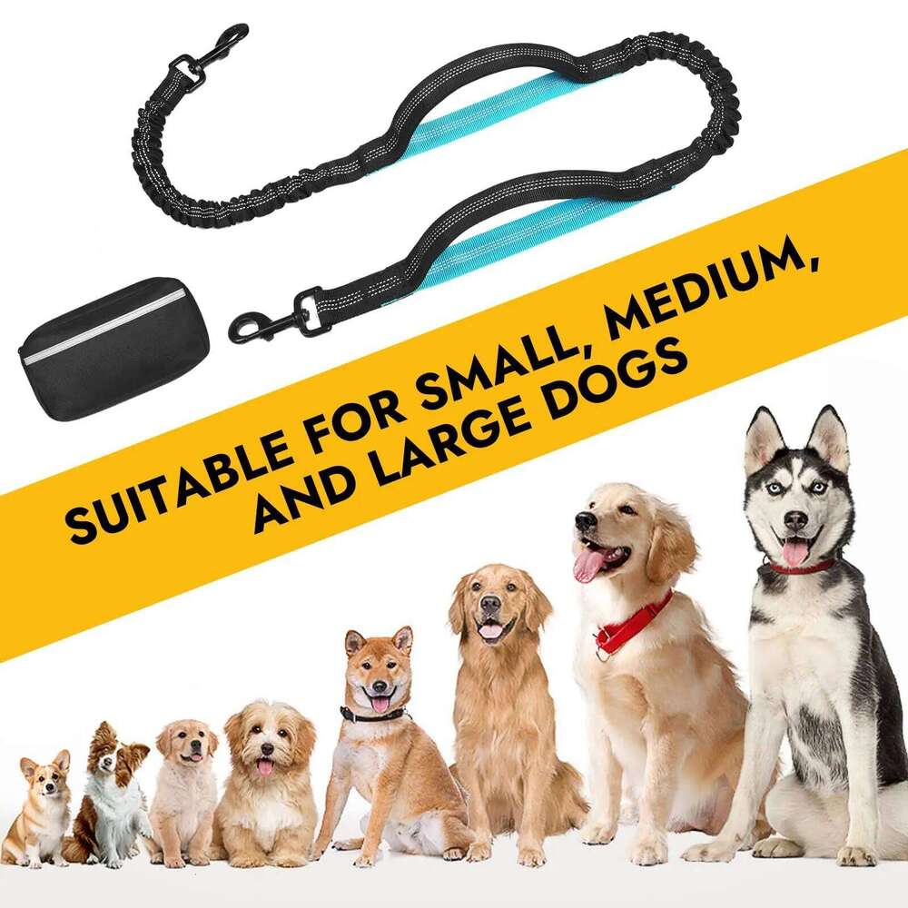 Hands-free running leash with adjustable belt, double handle elastic strap retractable rope for medium and large dog