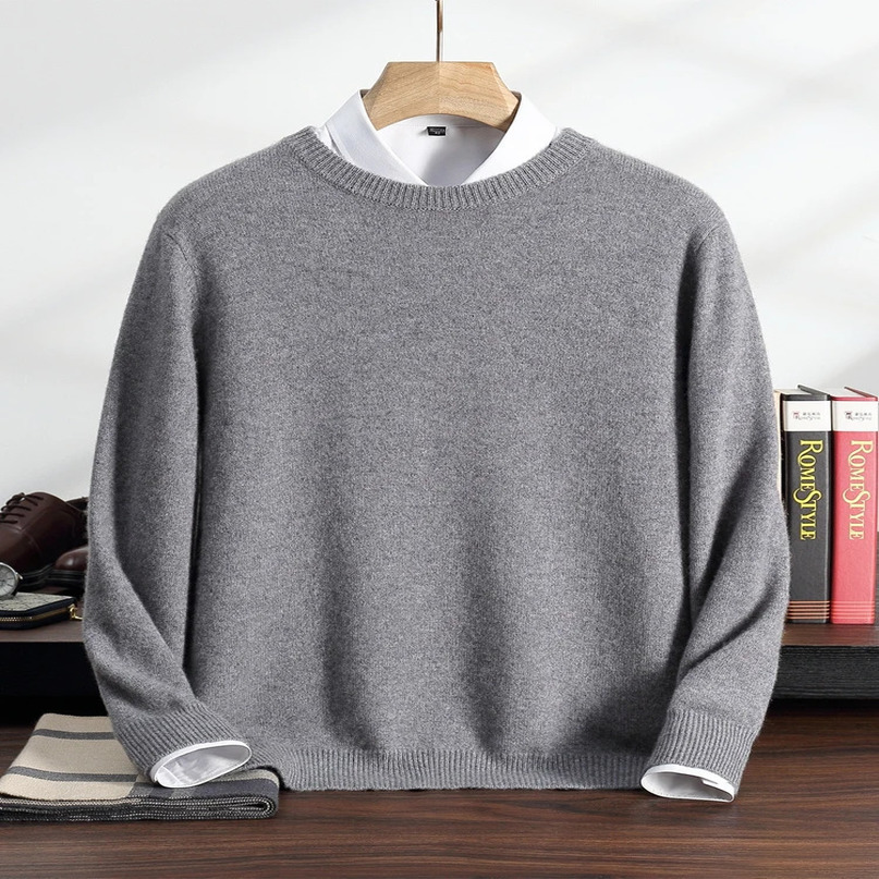 Autumn and Winter 100% Cashmere Sweater Mens Round Neck Pullover Solid Color Knitted Young Thick Warm Bottom Shirt 241115