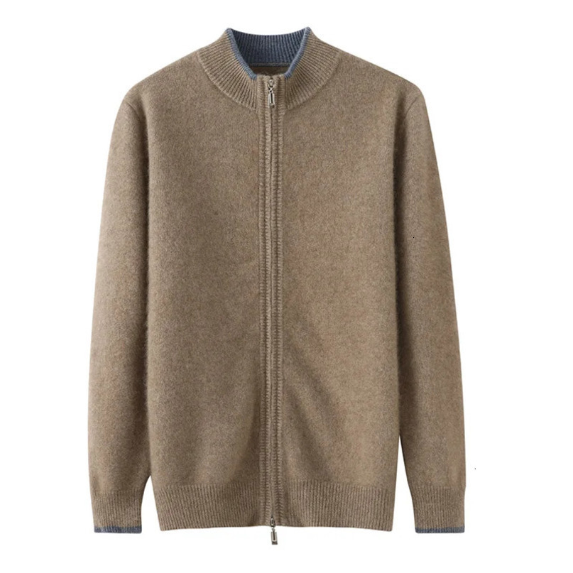 Winter Cashmere Cardigan Mens Stand up Collar Knitted Long Sleeve Sweater Loose Casual Zipper Thickened High end Wool Coat 241115