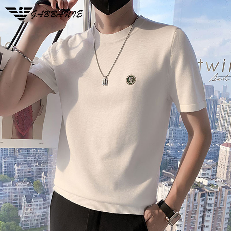 Designer Shirt GABBANIE High-end Men's Knitted T-shirt Designer Hoodie Short Sleeve Sweater Round Neck Inner Wear Half Sleeve Spring Autumn Base Shirt Knitwear