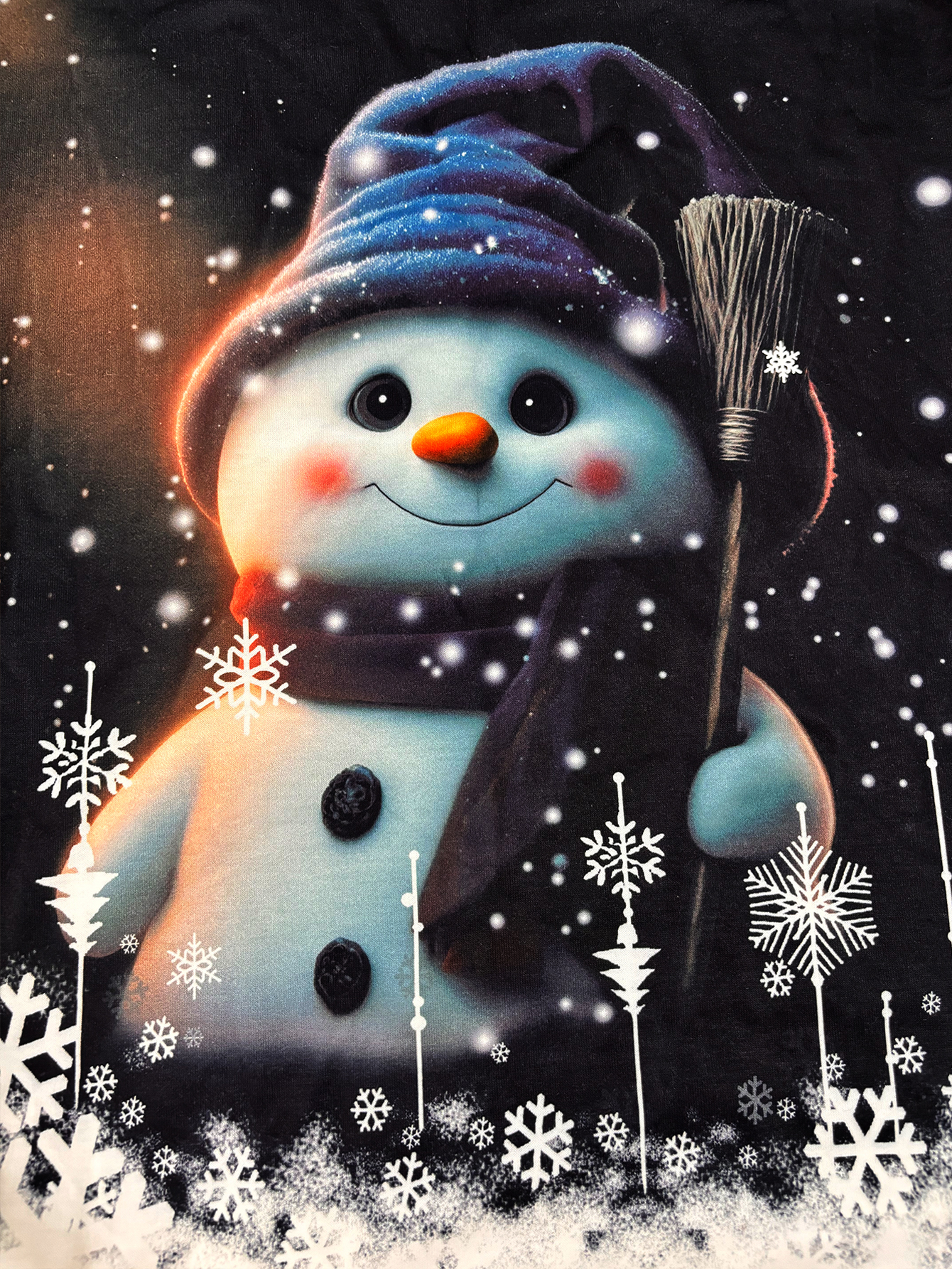 Women's New Christmas Snowman & Snowflake Print Sweatshirt - Festive Versatile Black & White Top-CF40393