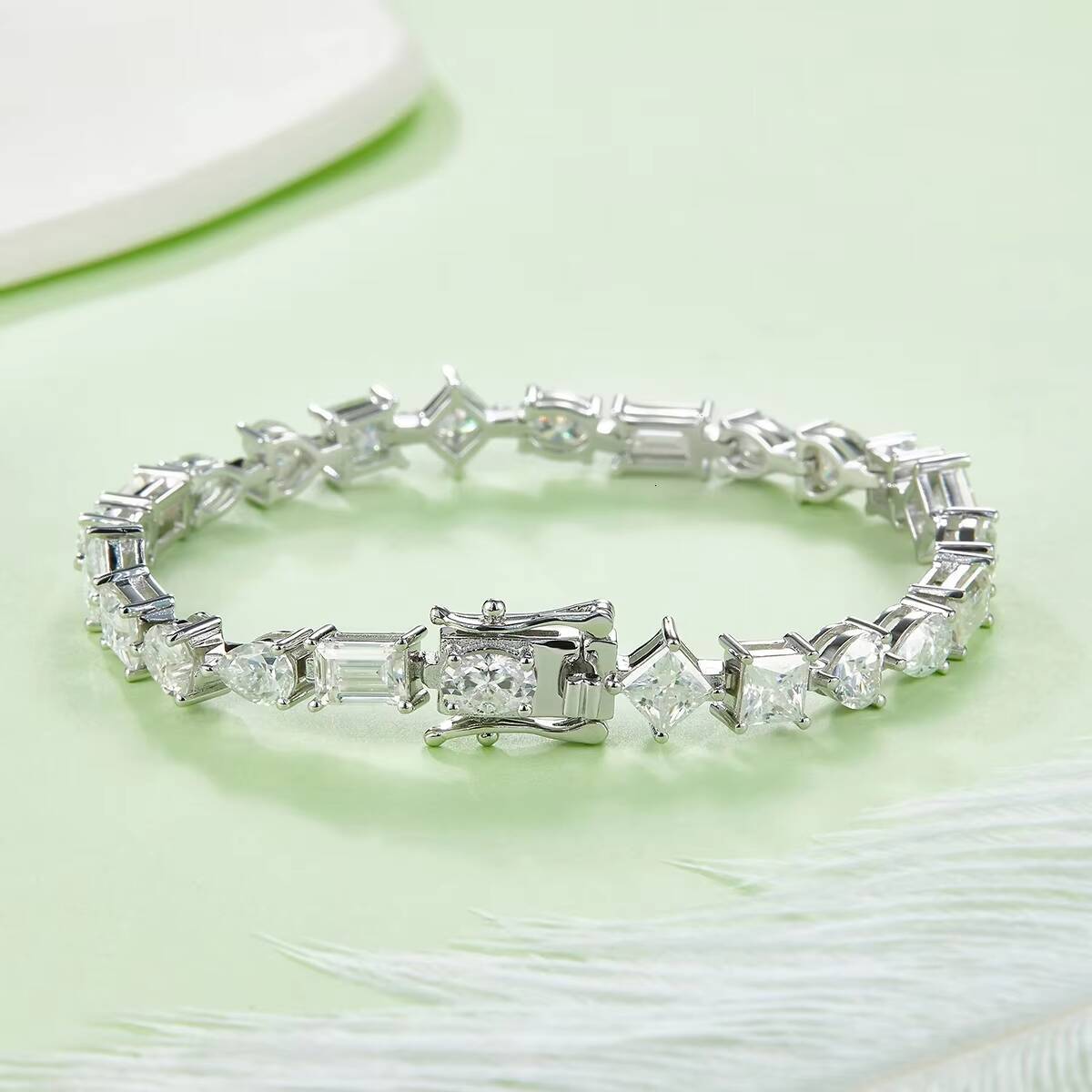 Luxury Womens Jewelry Mixed Geometical Shape Moissanite Tennis 18K Gold Plated Bracelet 925 Sterling Silver Jewellery Wholesale