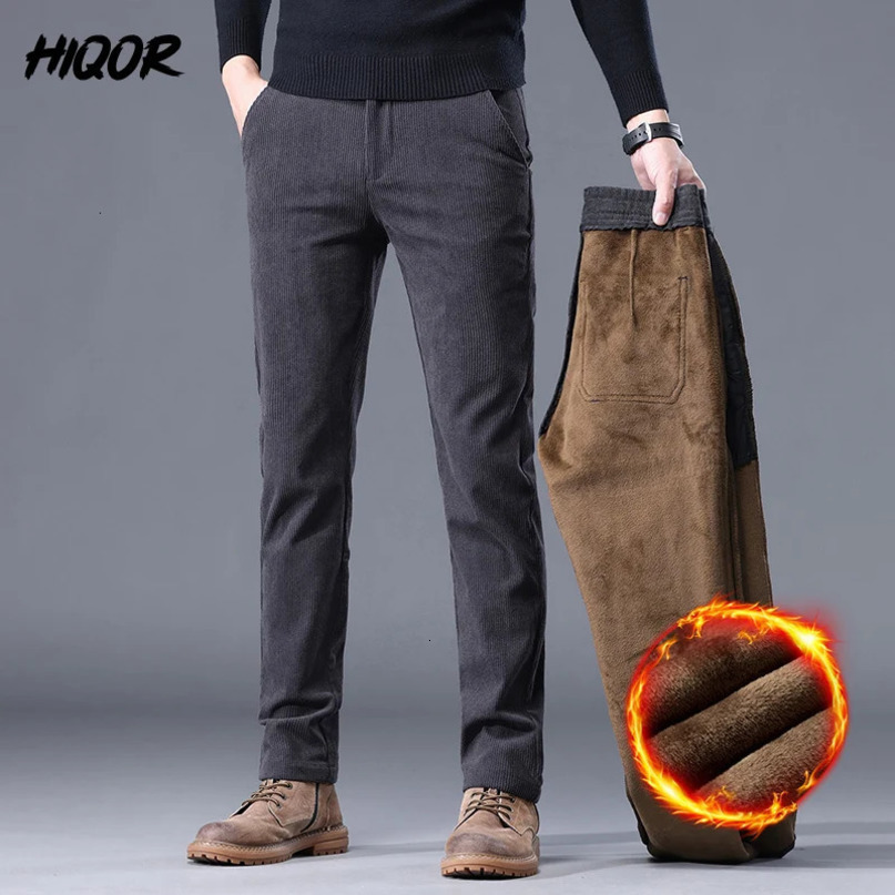 HIQOR winter thick warm Corduroy sports pants mens wool casual straight loose track 241115
