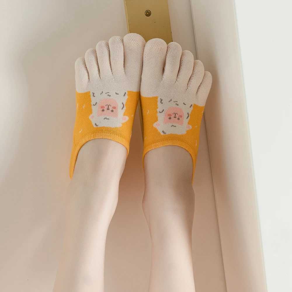 5 Pairs Floral Cute Women Toe Socks with Separate Fingers High Quality Cotton Five Finger Socks Summer Ankle SocksW251011