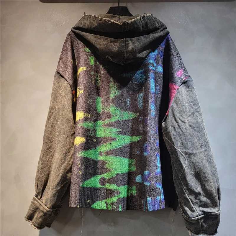 DEAT Womens Cardigan Wave Shaped Printing Patchwork Nim Loose Long Slve Knitted Sweaters 2025 New Autumn Fashion 29A3008 L251010NA66