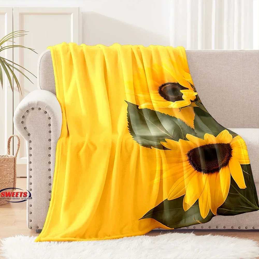 3D Printing Flower Theme Sunflowers Soft Flannel Blanket for Bed Bedroom Sofa PicnicThrow Blanket for Cover Outdoor Leisure Nap C251011