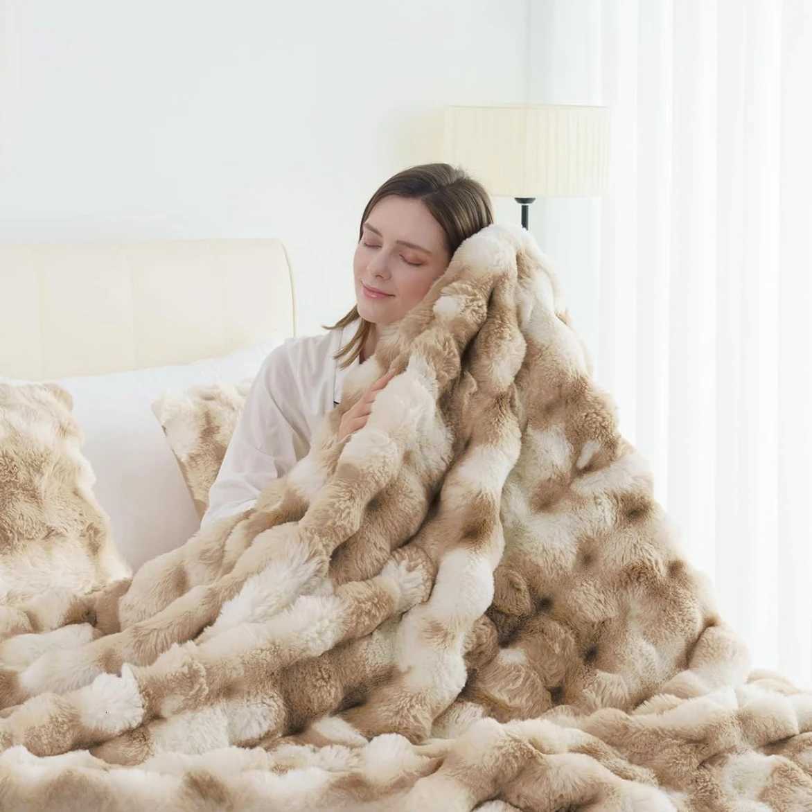 1pc Faux Rabbit Fleece Blanket Weighted 6 lbs Faux Rabbit Fleece Blanket Bedspread C251011