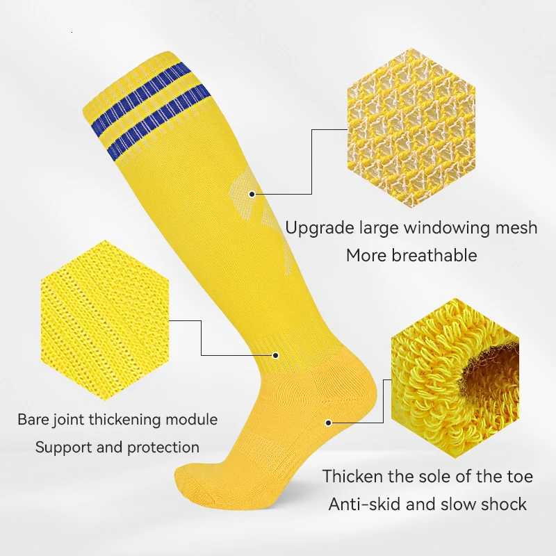 Thickened AntiSlip Professional Soccer Football Socks for Men Long Sleeve Kids Over Knee Student Striped SportsW251011