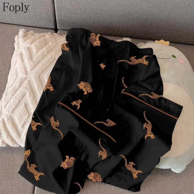 Pyjamas Woman Leopard Print Womens Handsome Pajamas American Retro Trend Homewear 2025 New Spring Summer Faux Cotton Nightwear Y251010