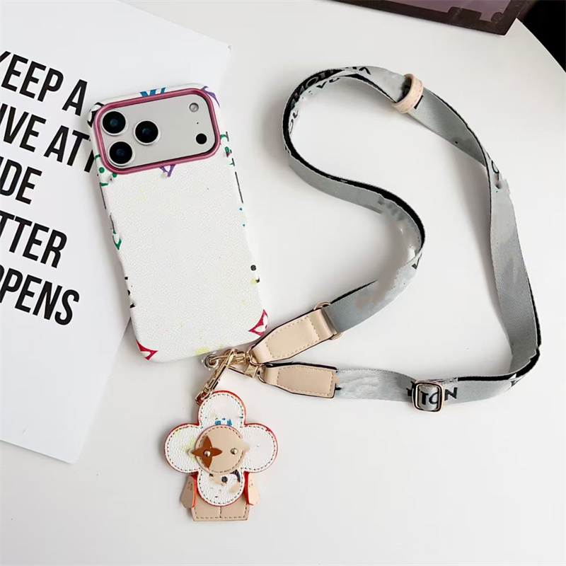 iPhone 17Pro Max Case Fashion Designer Cross Body 17 16promax 16 15promax 15 14 Plus 13 12 Luxury Leather Phone Case with Lanyard Shockproof Mobile Phone Cover