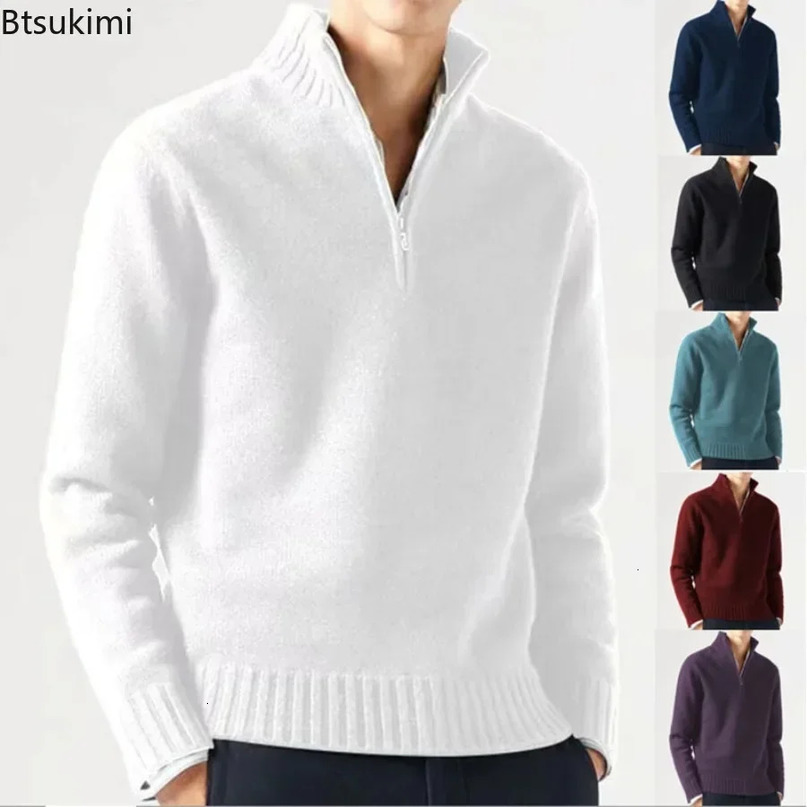 Mens Winter Warm Knitted Sweaters Zipper Up Casual Pullovers Tops Knitwear Sweater Fashion Jumpers Clothes 240113
