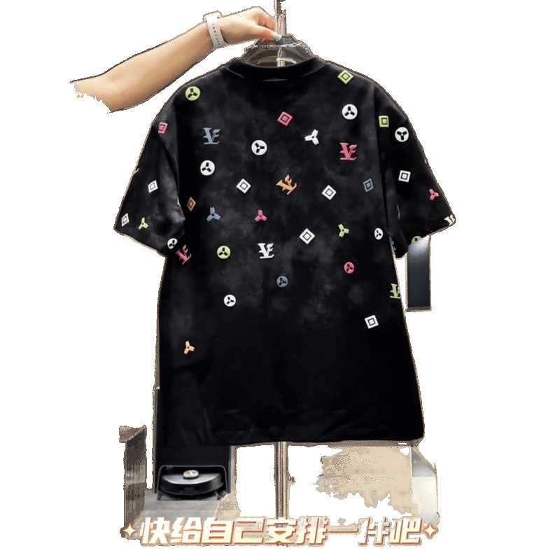 European Style Tie-dye Round Neck Short Sleeve Men's Designer Hoodie Light Luxury New Summer Trend Loose Designer Shirt American Style Half Sleev