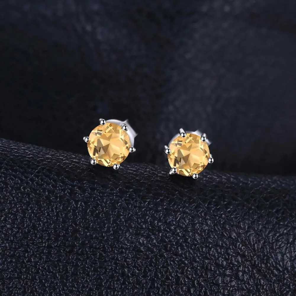 JewelryPalace Round Natural w Citrine 925 Sterling Silver Stud Earrings for Wen Statement Fashion Gemstone Jewelry Gift X251011