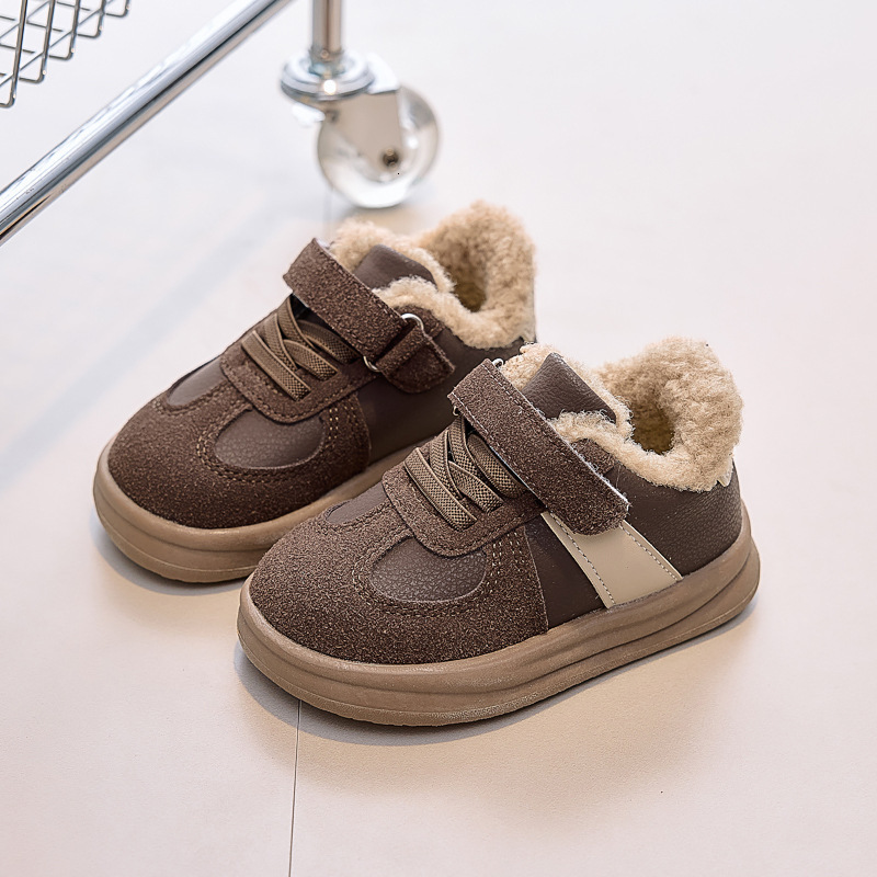 Childrens Shoes FleeceLined Sneakers Boys Double Cotton Shoes Warm 2025 Winter Girls Baby Soft Sole NonSlip Winter 250819