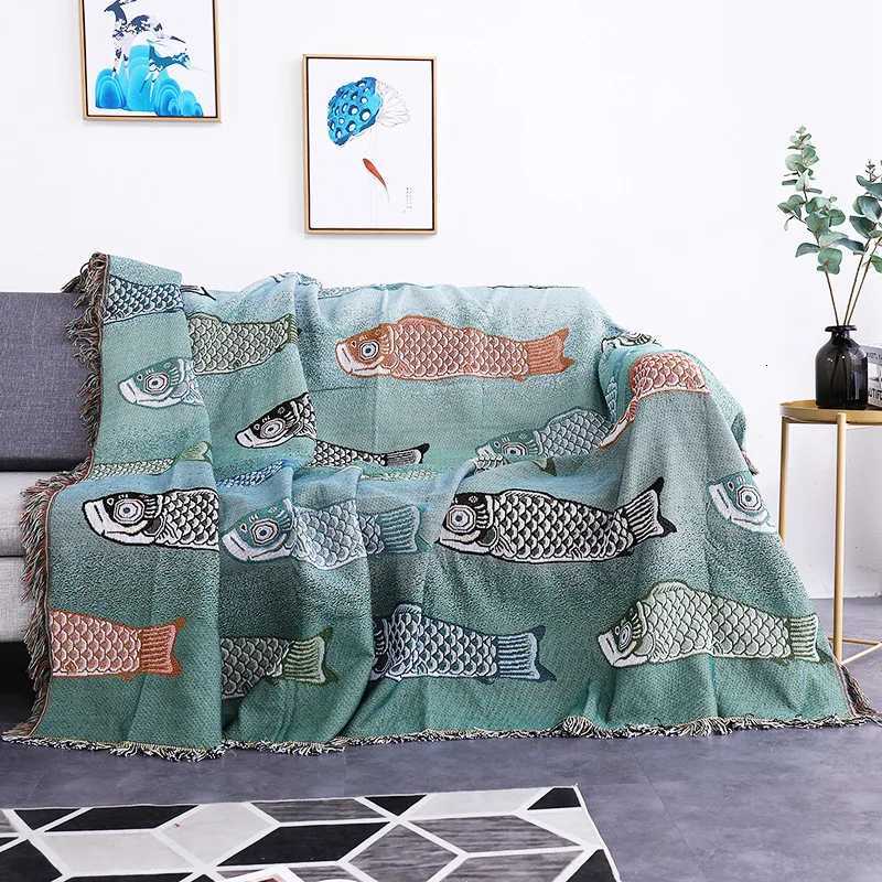 Textile City Ins Modern Simple Koi Fish Pattern Sofa Towel Home Decor Throw Blanket Comfy Soft Carpet Dustproof Blanket C251011