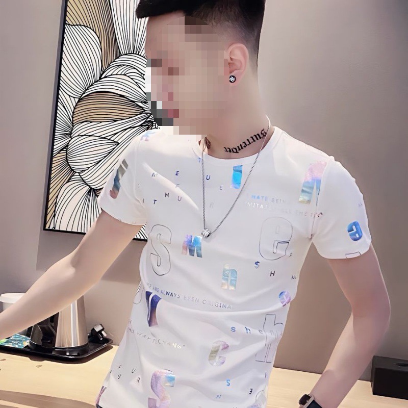 Men's Short Sleeve T-shirt Summer New Slim Designer Hoodie Fit Round Neck Designer Shirt INS Hong Kong Style Printed Base Shirt European Goods