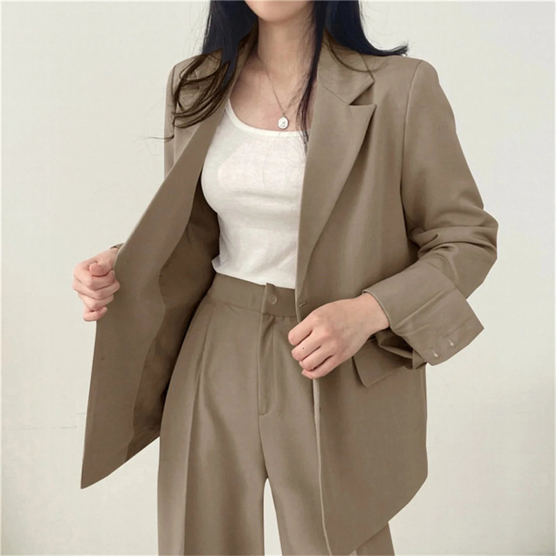 Autumn Womens Clothing Suit Jacket Casual Pants Set Wide Leg Elegant Office Lady Business Blazers 250729