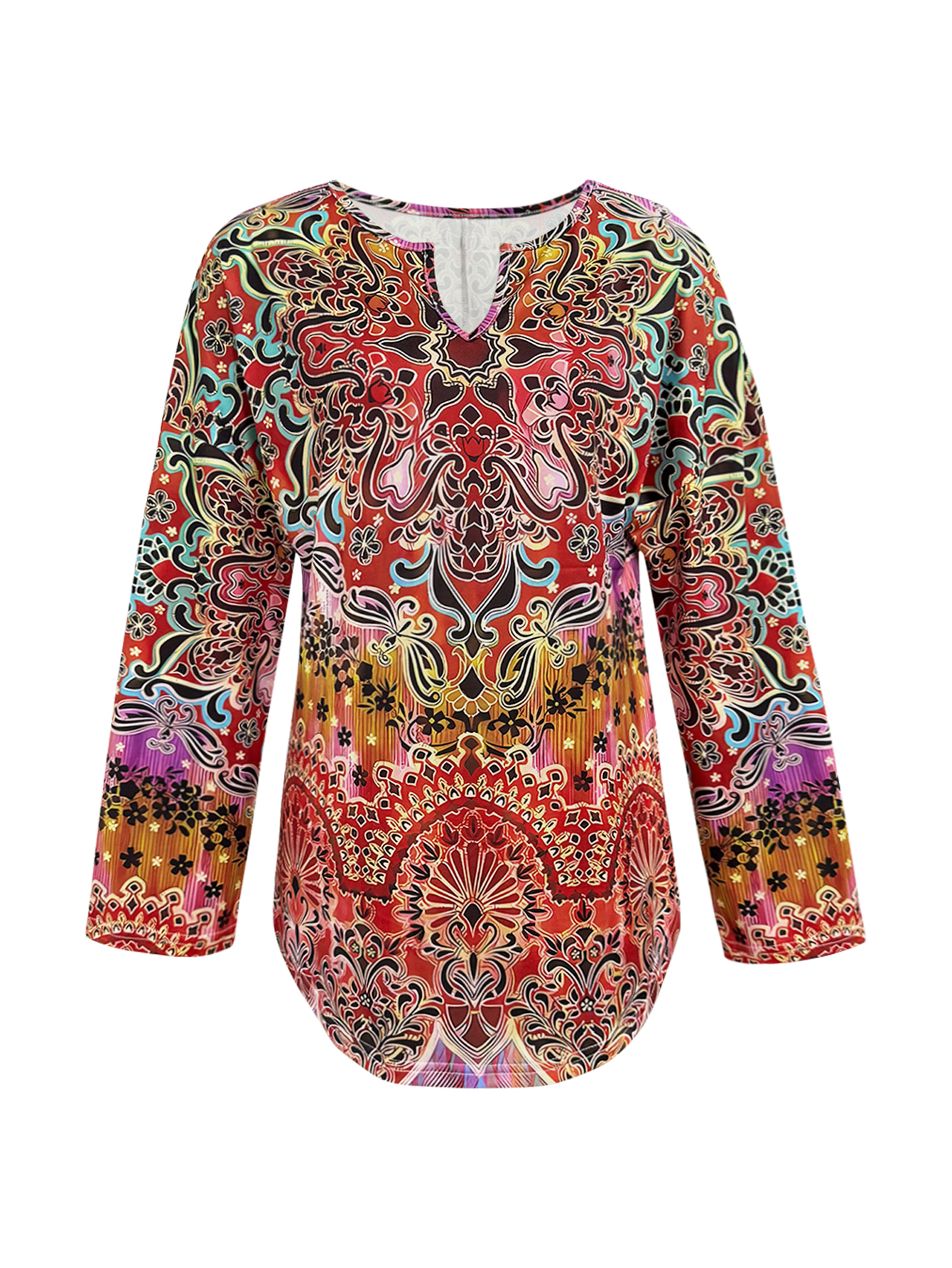 Women's Autumn Winter New Printed Long - Sleeve Loose Top - Casual Vacation & Loungewear Mixed - Color Top-CF52855