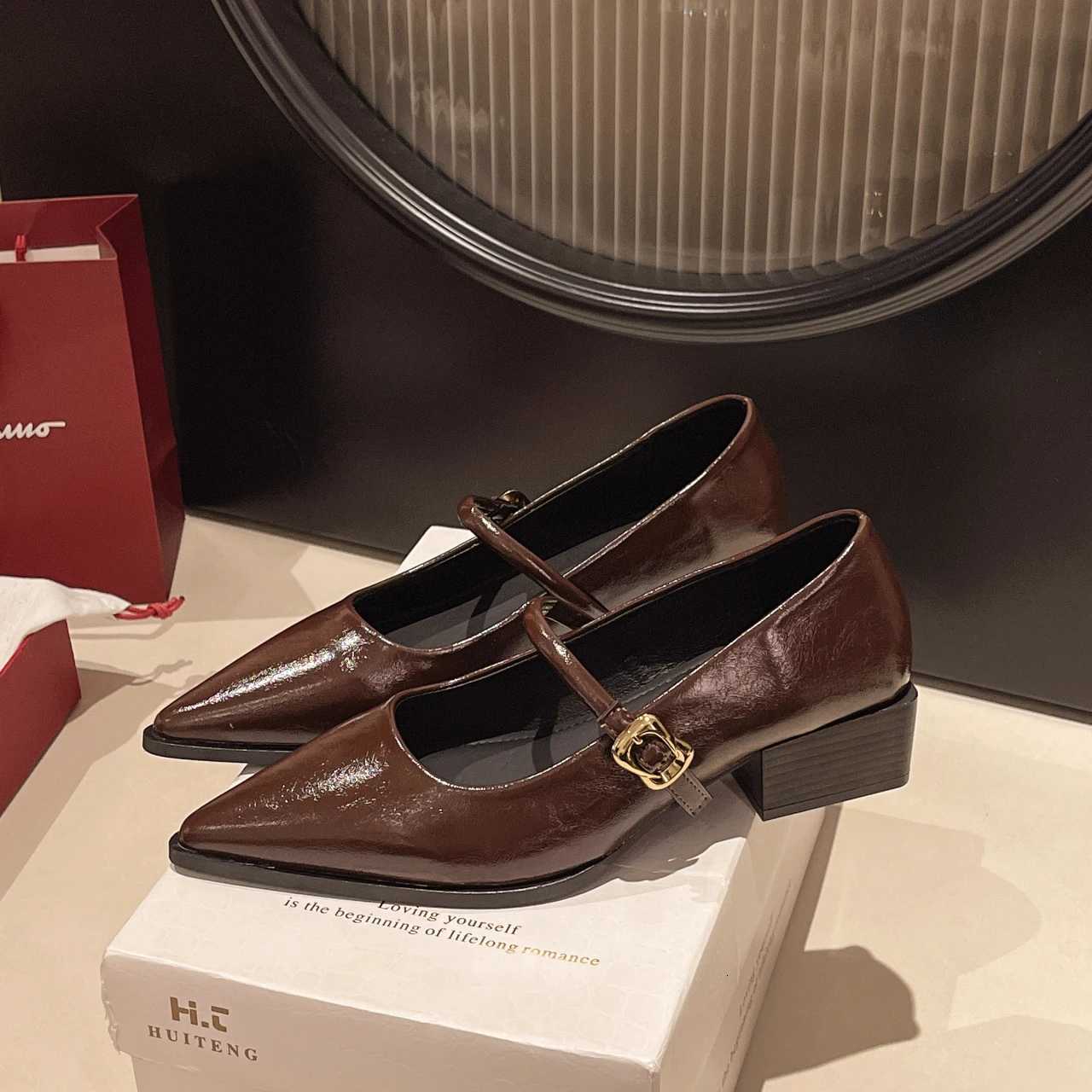 New Retro Style Thick Heel Women Mary Jane Shoes Fashion Shallow Pointed Toe Ladies Comfort Office Pumps Footwear Low Heel ShoesXJ251011