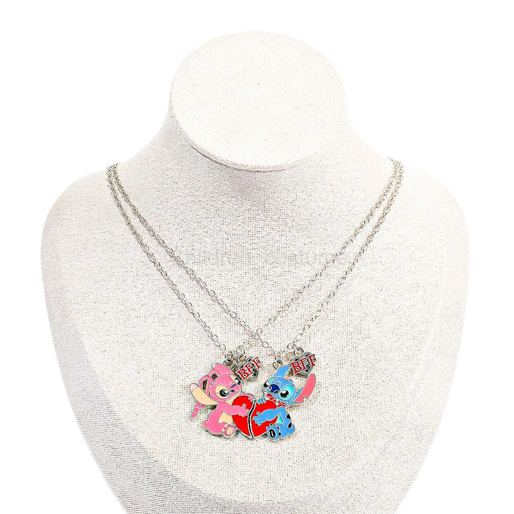 Disney Stitch Angel Couple Necklace Set Interlocking Heart Pendants Matching Love Gift for Couples Best Friends H251011