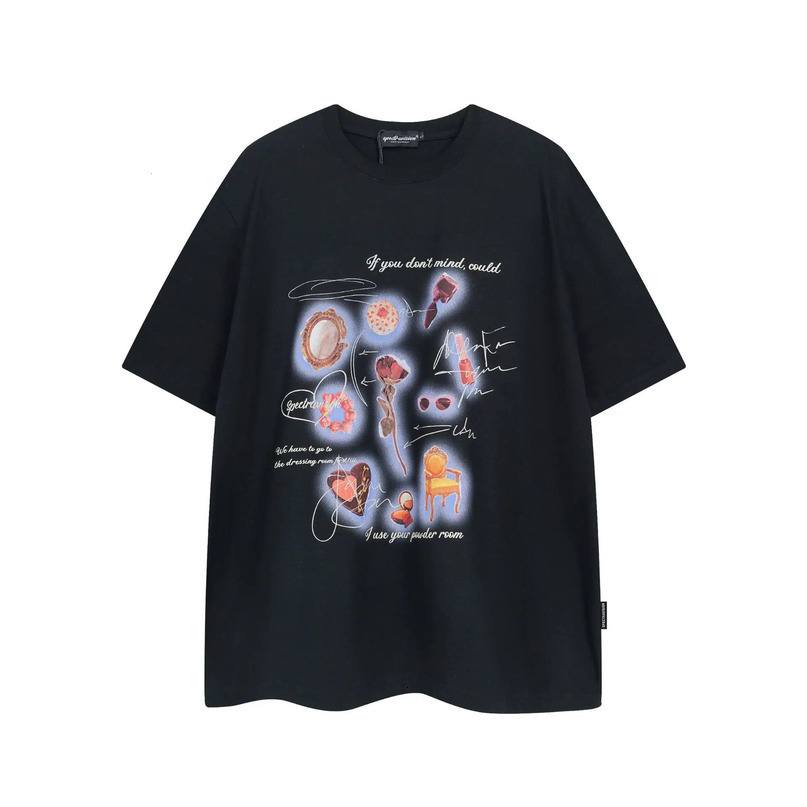 Summer High Street Floral Print Casual Tshirt Men Women Loose Short Sleeve Sport Vintage Streetwear Cotton Tops 240518
