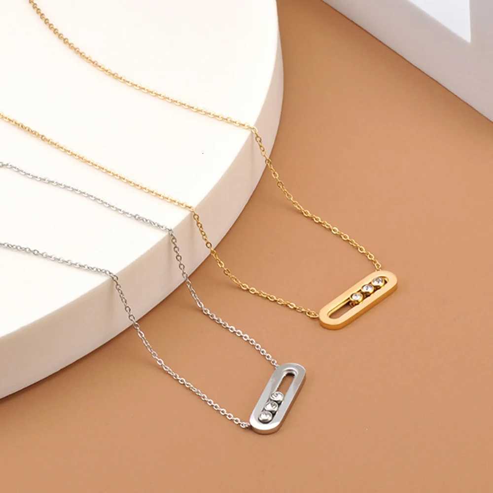 JeeMango Fashion Slidable Three Cubic Zirconia Pendant Necklaces for Women Stainless Steel Gold Plated Waterproof Jewelry N25018 Z251011