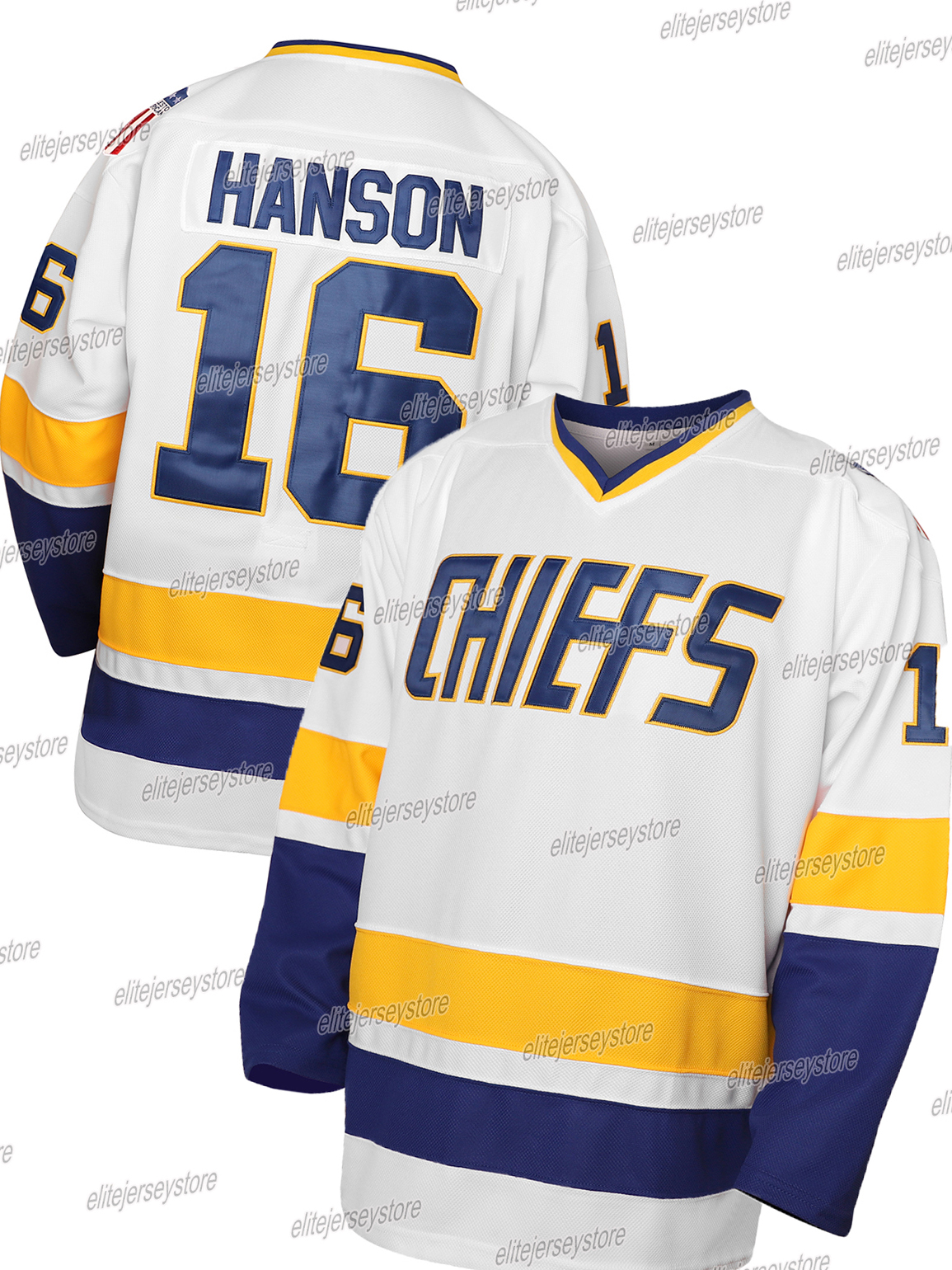 In stock Jeff Hanson Brother Mens Charlestown Chiefs Movie Hockey Jerseys Christmas Gift 100% Stitched Fast Shipping Letter Number Design Men's