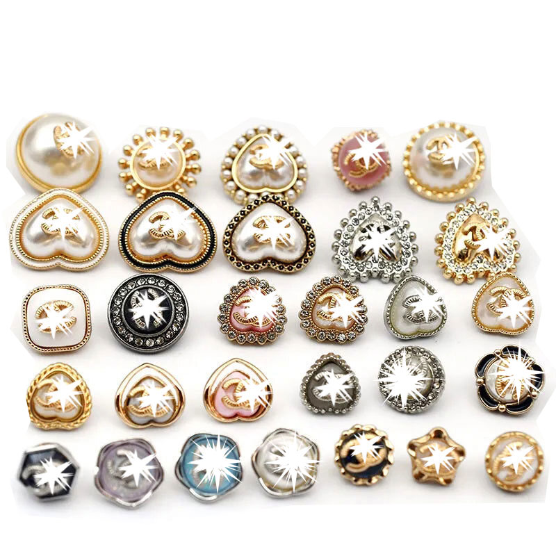 12mm 14mm 6pcs as set Pearl white black golden silver Luxury Desginer C brand Sewing Buttons for Shirt Clothing Coat Decorate DIY Crafts Supplies Classic B25