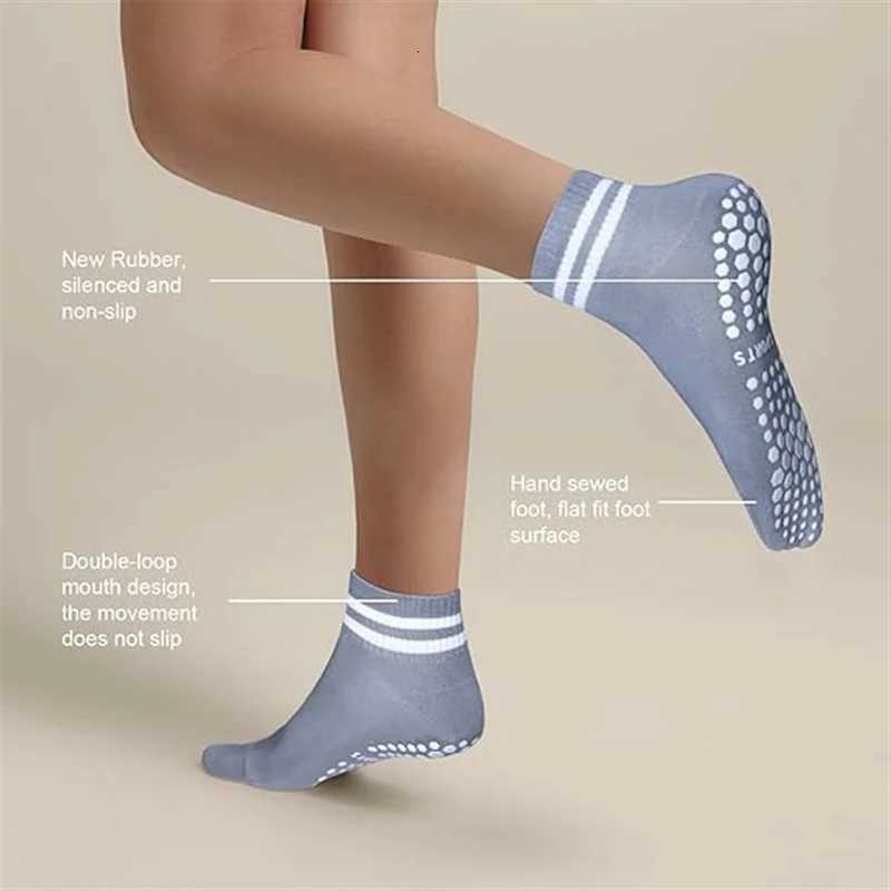 3 Pairs Yoga Socks for Women Double Stripes Non Slip Pilates Grip Socks Anti Slip Sport Socks for Workout Ballet Athletic SocksW251011