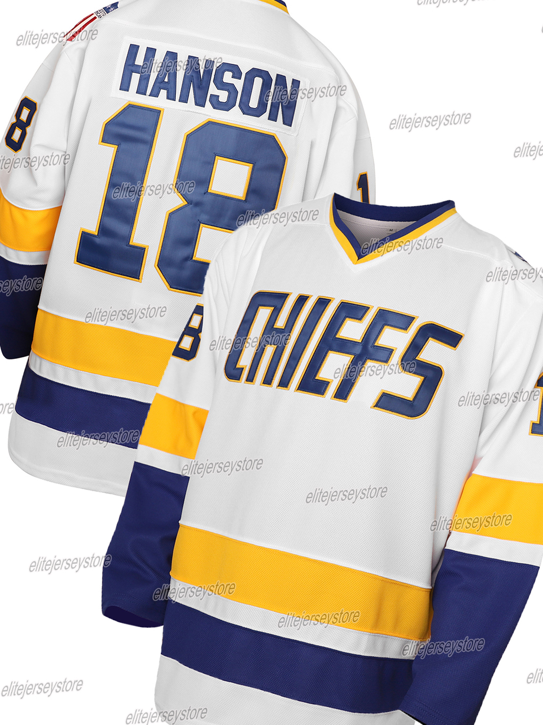 In stock Jeff Hanson Brother Mens Charlestown Chiefs Movie Hockey Jerseys Christmas Gift 100% Stitched Fast Shipping Letter Number Design Men's