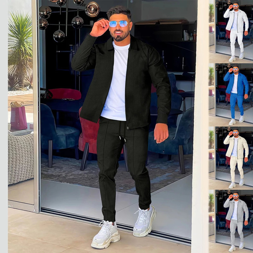 European and American Autumn Mens Wear Walking Gef Sleep Tight Set Fashion Zipper Cascade Casual Sports 241008