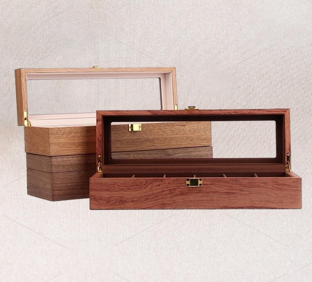 Wooden Watch Box Case Organizer Display for Men Women 6 Slots Wood with Clear Glass Top Vintage Style 2204299351684