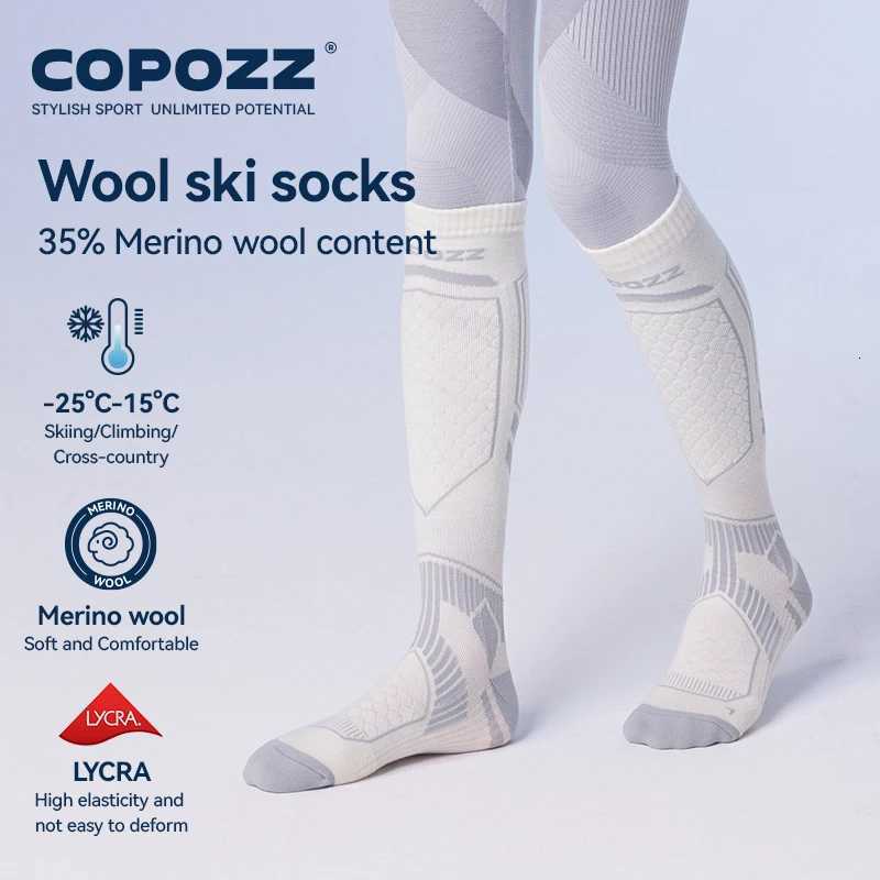 COPOZZ New Winter Ski Socks Men Women Thermal Merino Wool Long Ski Socks Snowboard Cycling Skiing Soccer Socks Thickened SockW251011